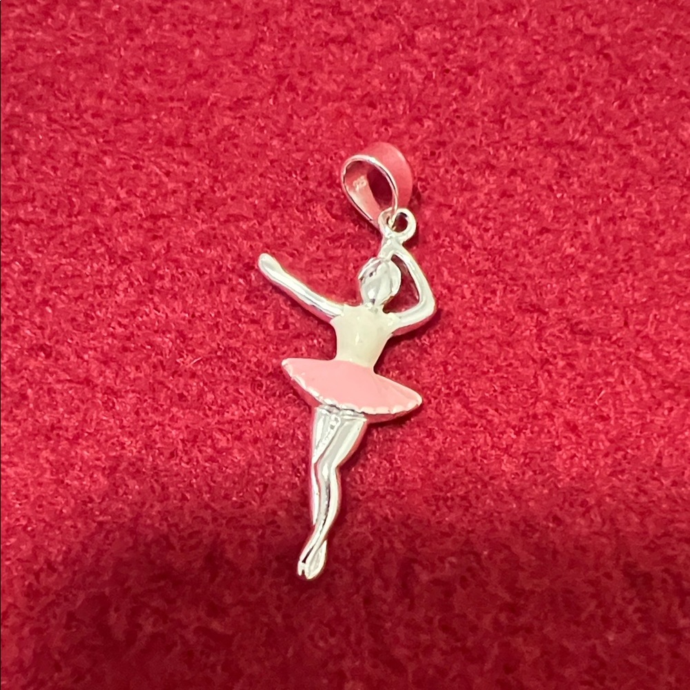 Ballerina Sterling Silver Pendant Charm in Pink and Silver